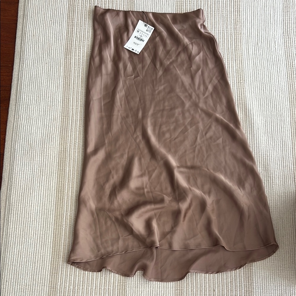 Elegant Satin Midi Skirt in Brown